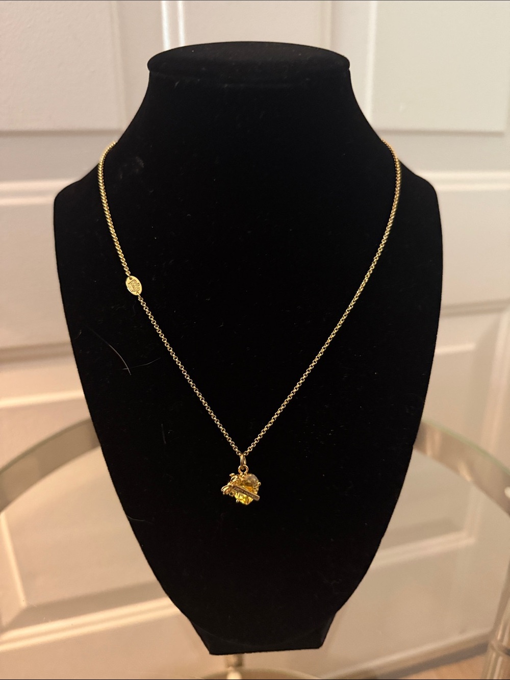 Juicy Couture Gold Tone Charm Necklace with Miniature Crown Pendant
